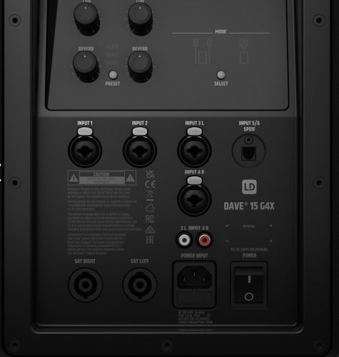 LD Systems DAVE 15 G4X kompakt 15"-os aktív 2.1-es PA rendszer