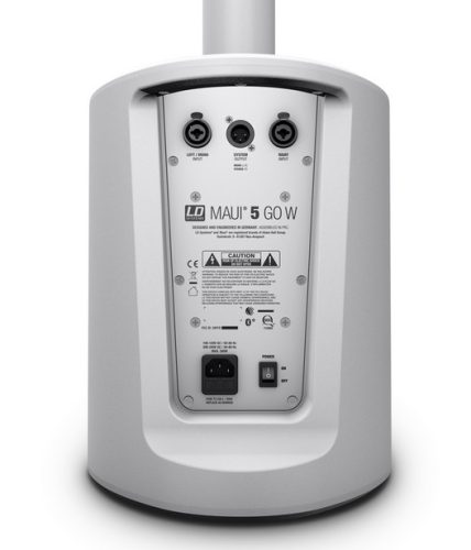 LD Systems MAUI 5 GO W kompakt akkumulátorról működő aktív PA torony rendszer, beépített keverő és Bluetooth, fehér